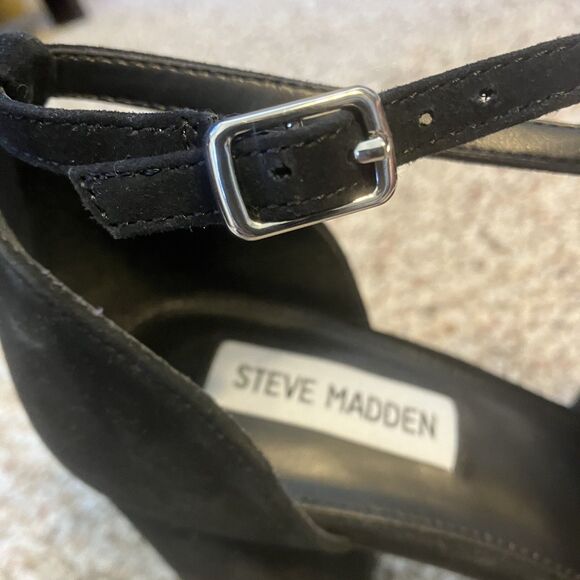 Steve Madden Truth Black Platform High Heel Shoes Size 8 M Ankle Strap Y2K Suede - Picture 5 of 9